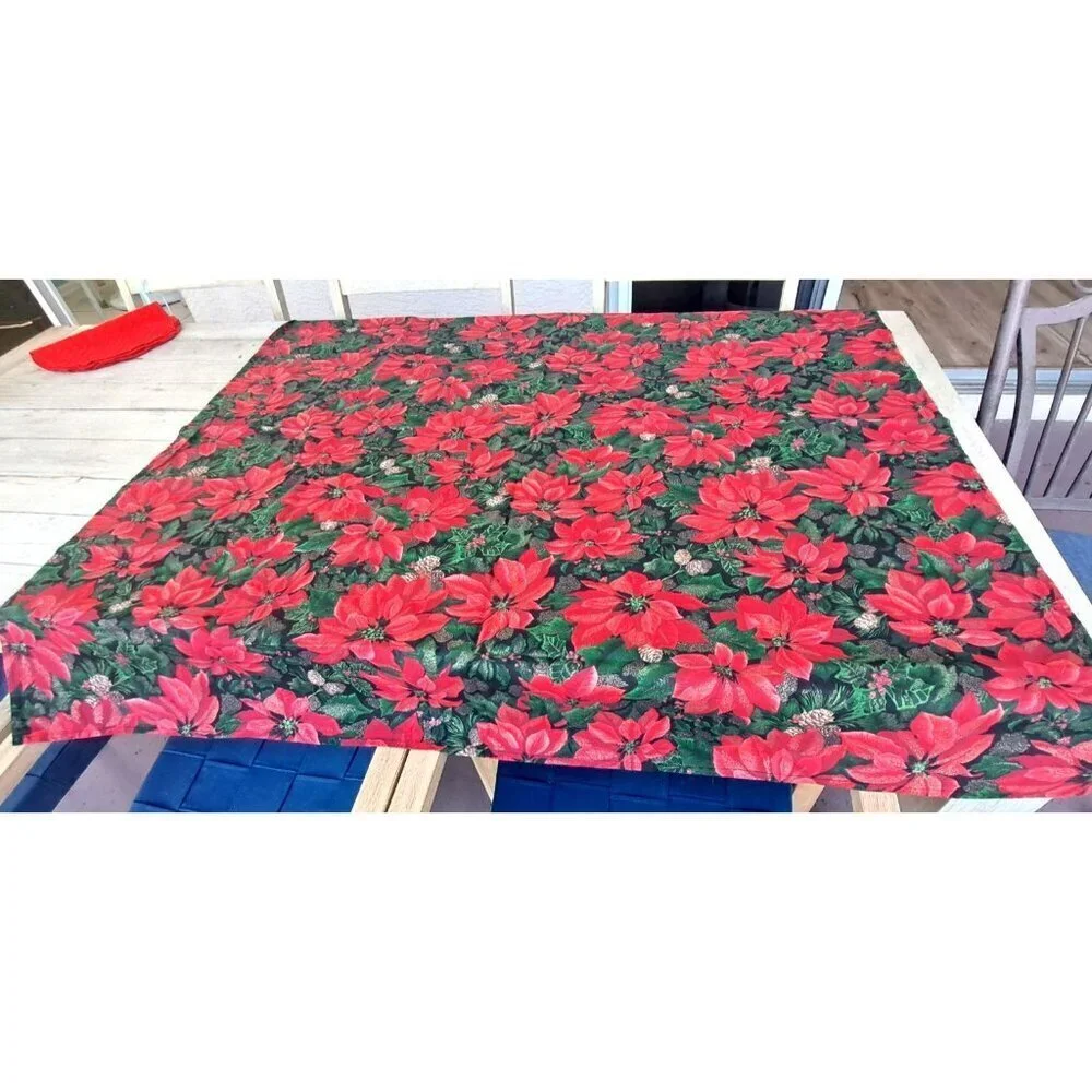 Unbranded Poinsettia Pattern Square Cotton Tablecloth 54x50 No Content/Care Tags